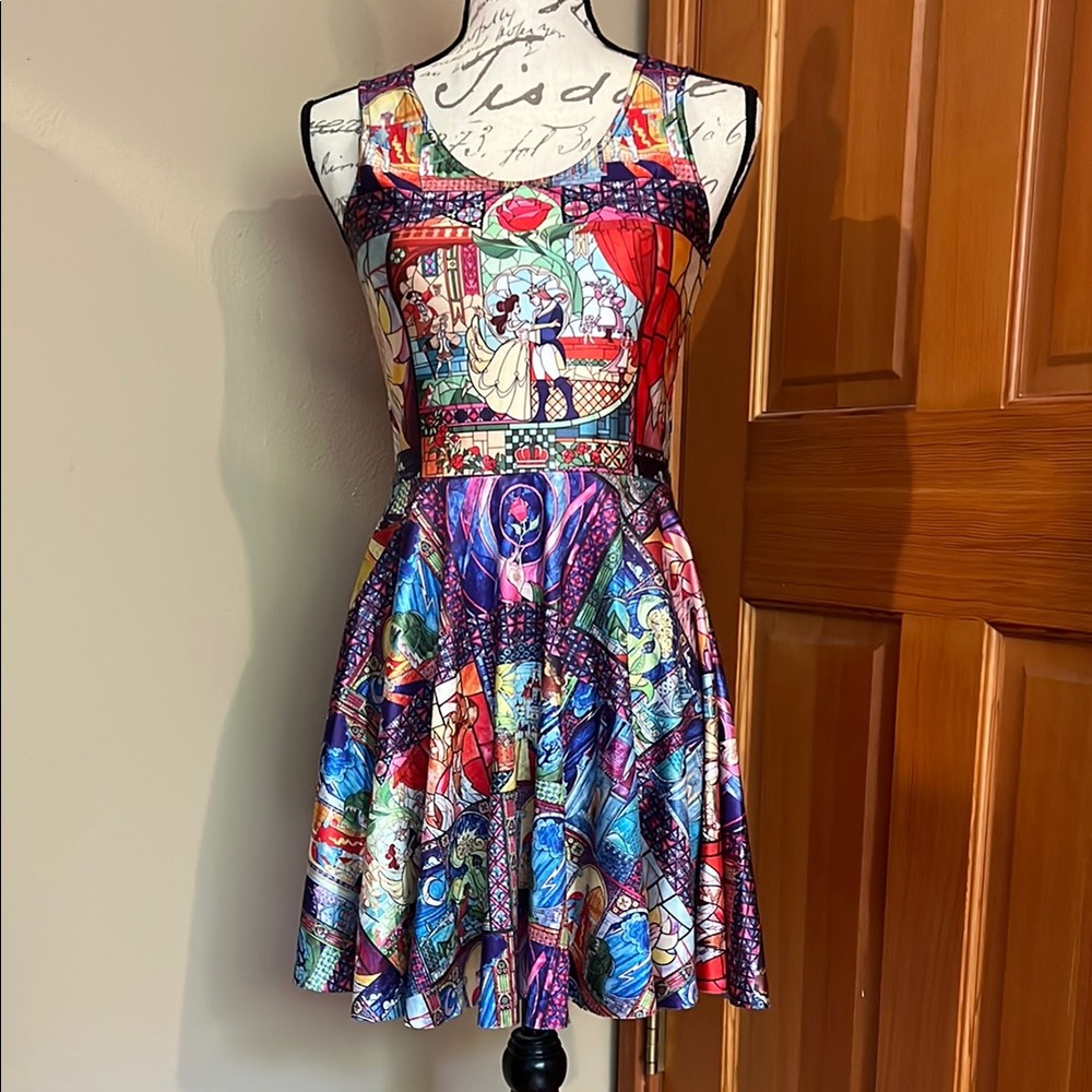 Colorful Graphic Beauty & the Beast Print Women's Dress
